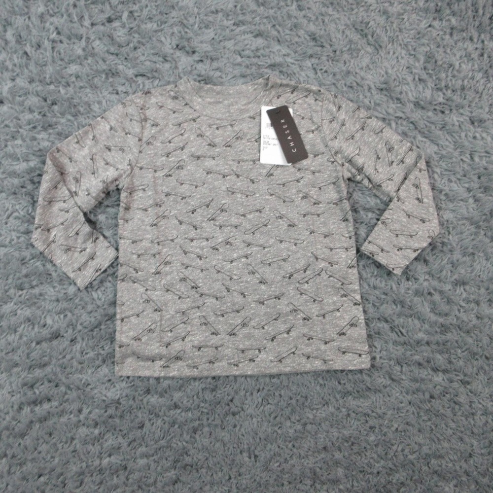 Chaser Shirt Unisex Kids 6 Gray Skateboard Graphic Crew Neck Long Sleeve NWT